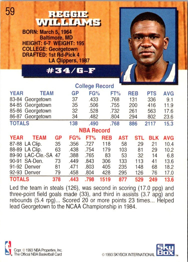 1993 Hoops Reggie Williams