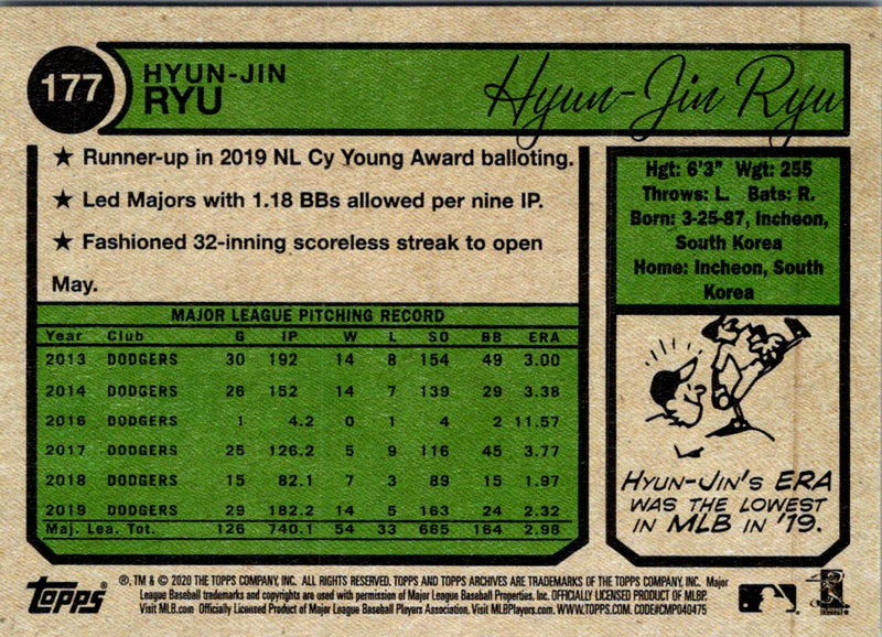 2020 Topps Archives Hyun-Jin Ryu