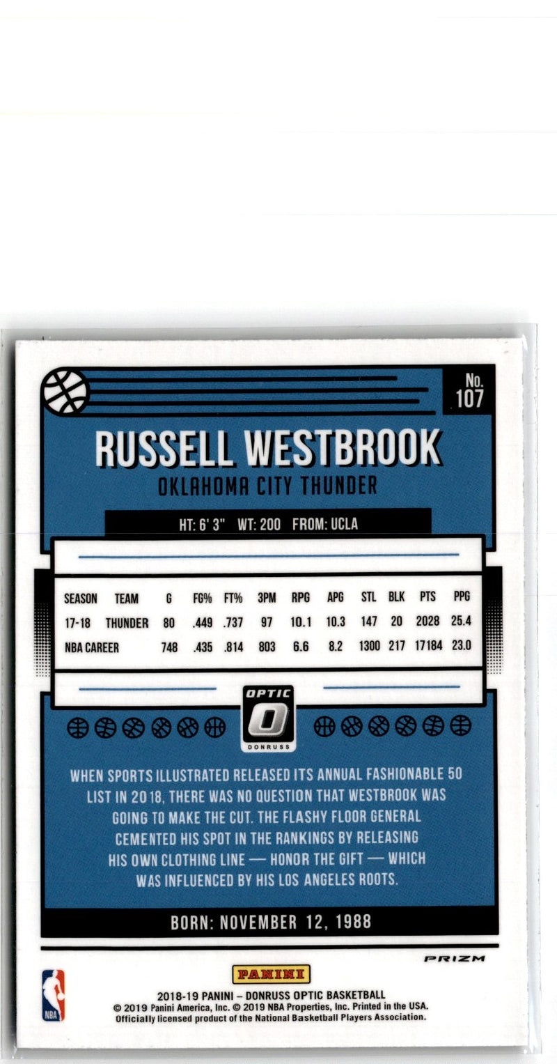 2019 Panini Contenders Optic Front Row Seat Russell Westbrook