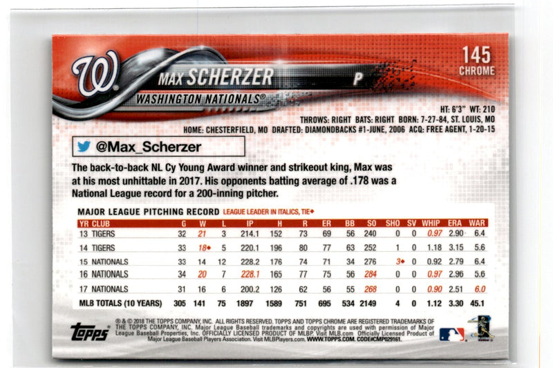 2018 Topps Chrome Max Scherzer
