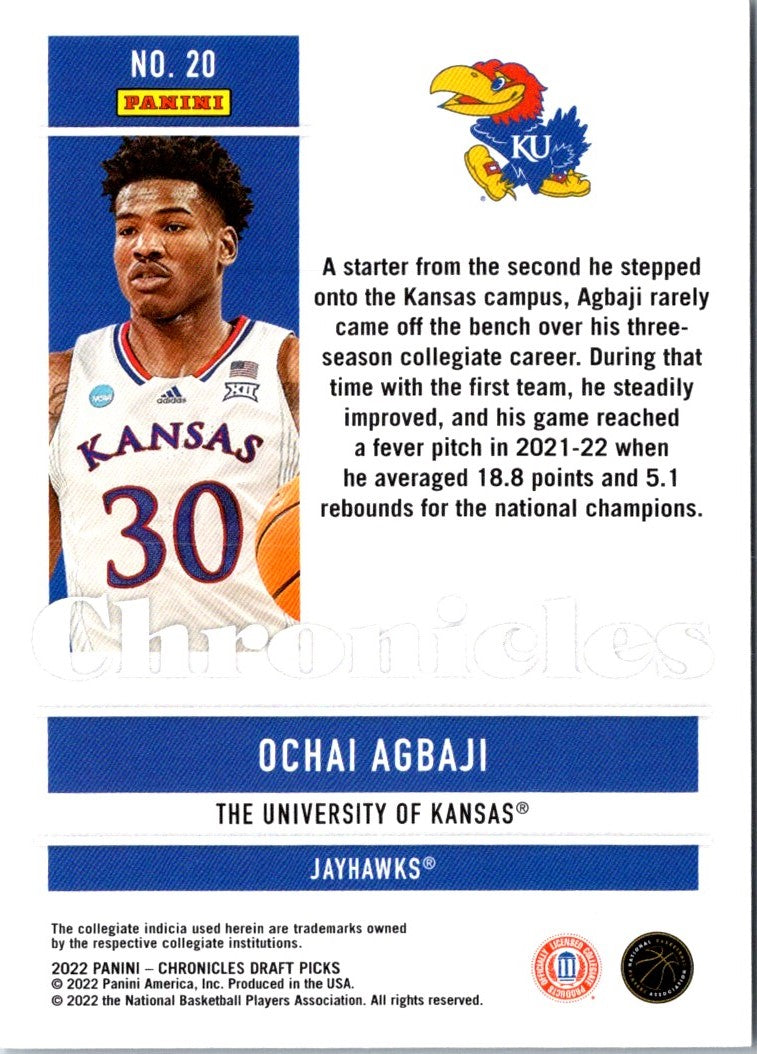 2022 Panini Chronicles Draft Picks Donruss Optic Rated Rookie Ochai Agbaji