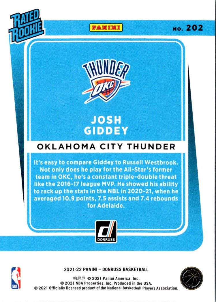 2021 Donruss Rated Rookies Josh Giddey