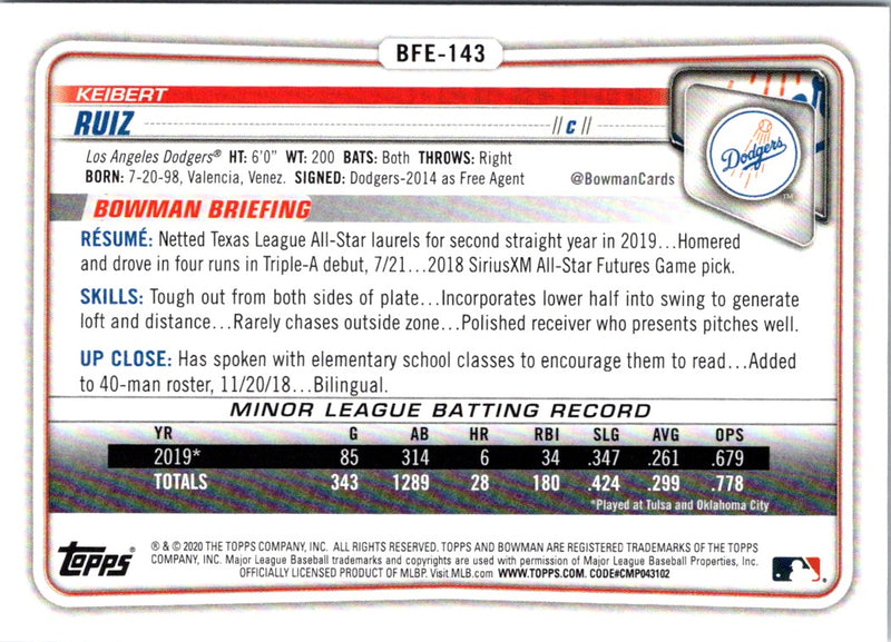 2020 Bowman 1st Edition Keibert Ruiz