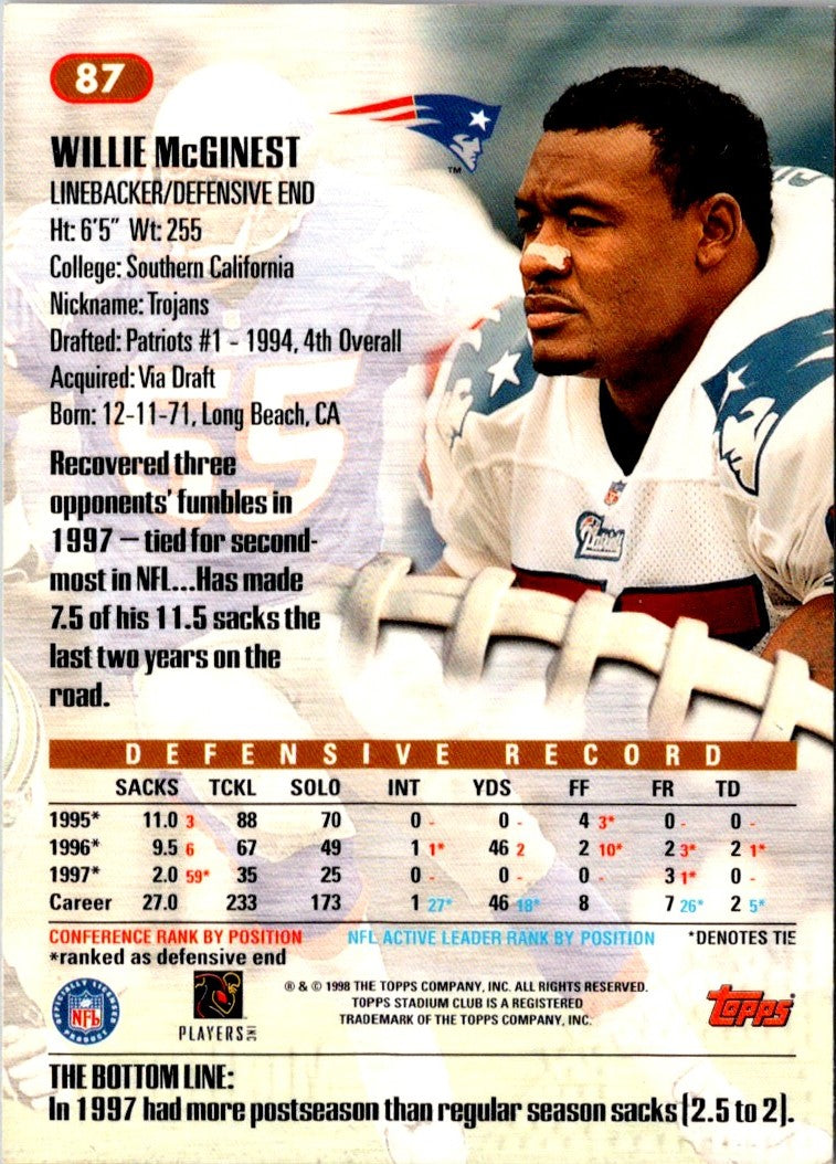 1998 Stadium Club Willie McGinest