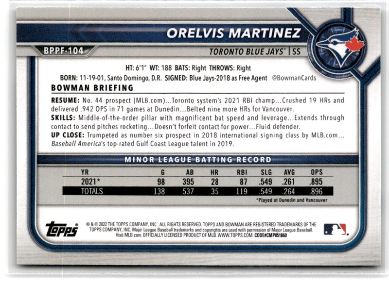 2022 Bowman 1st Edition Sky Blue Foil Orelvis Martinez