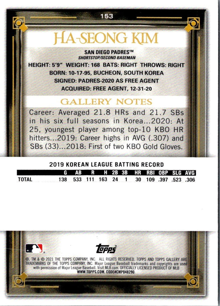 2021 Topps Gallery Ha-Seong Kim