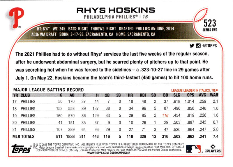 2022 Topps Rhys Hoskins