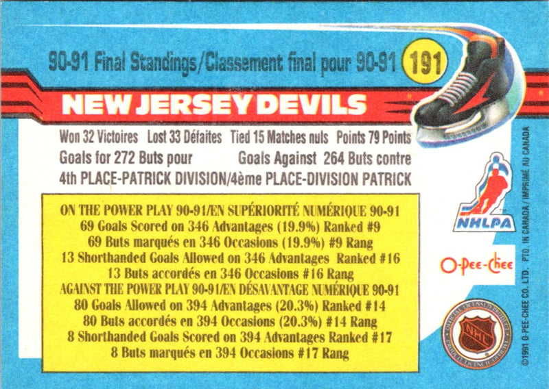 1991 O-Pee-Chee New Jersey Devils