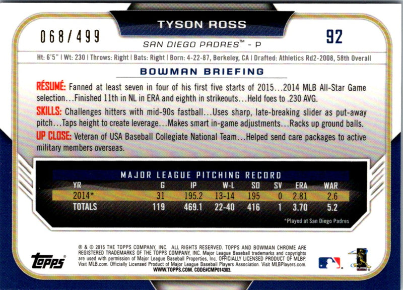 2015 Bowman Chrome Refractors Tyson Ross