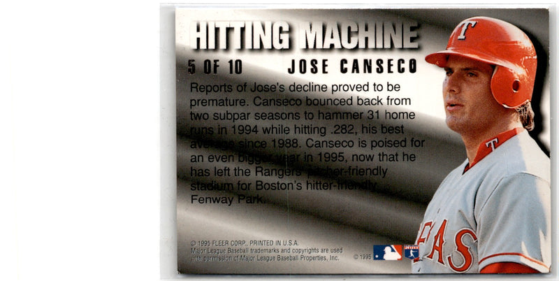 1995 Ultra Hitting Machines Gold Medallion Jose Canseco