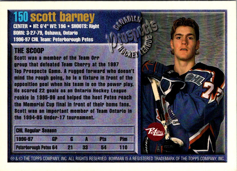 1997 Bowman CHL Scott Barney