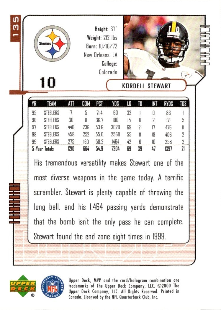 2000 Upper Deck MVP Kordell Stewart