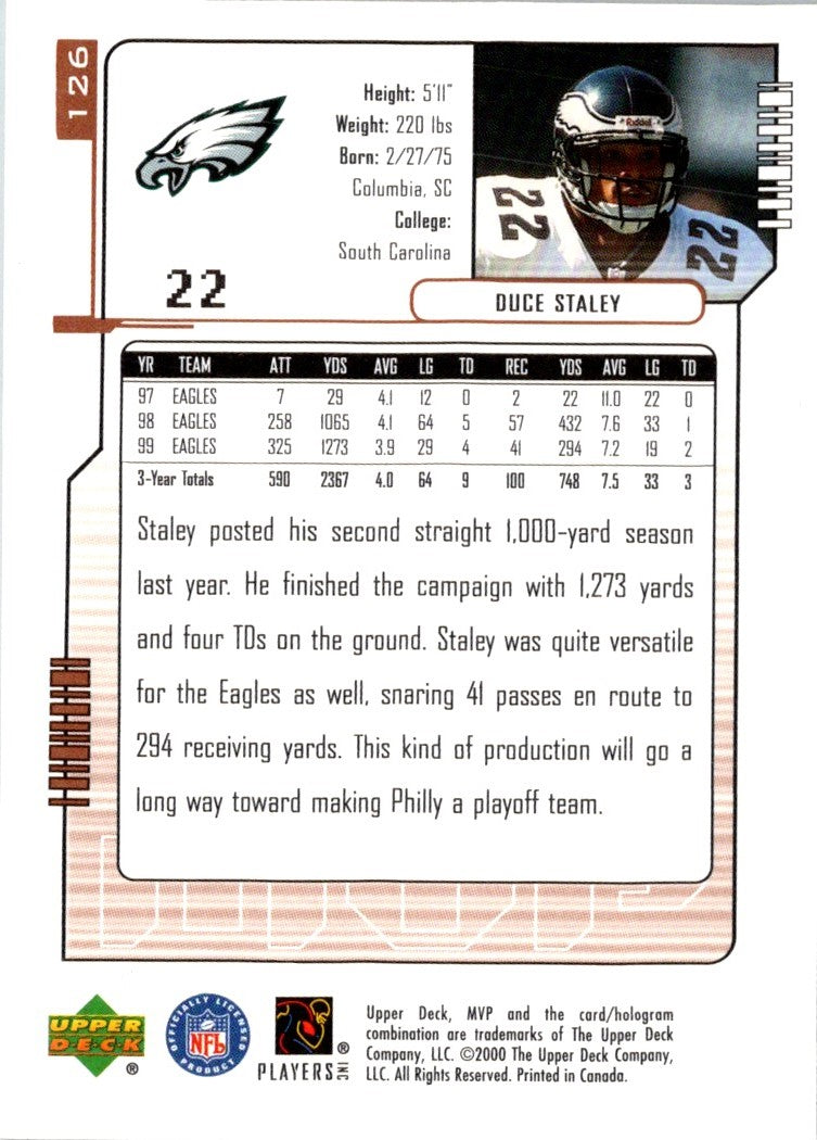 2000 Upper Deck MVP Duce Staley