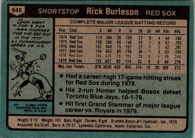 1980 Topps Rick Burleson