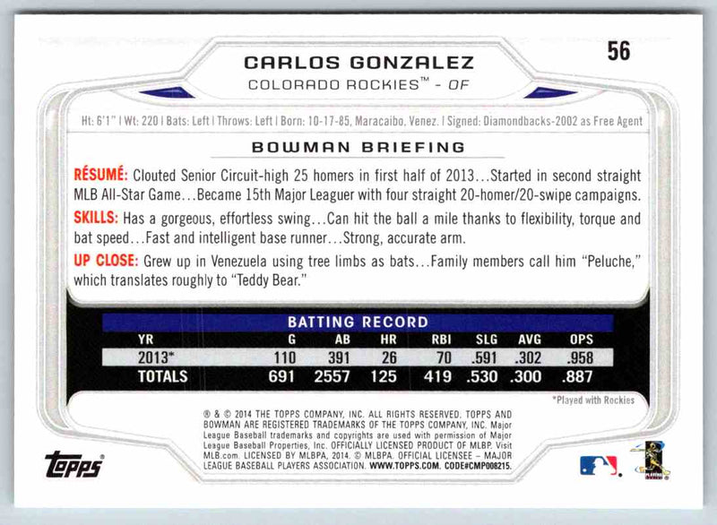 2014 Bowman Carlos Gonzalez