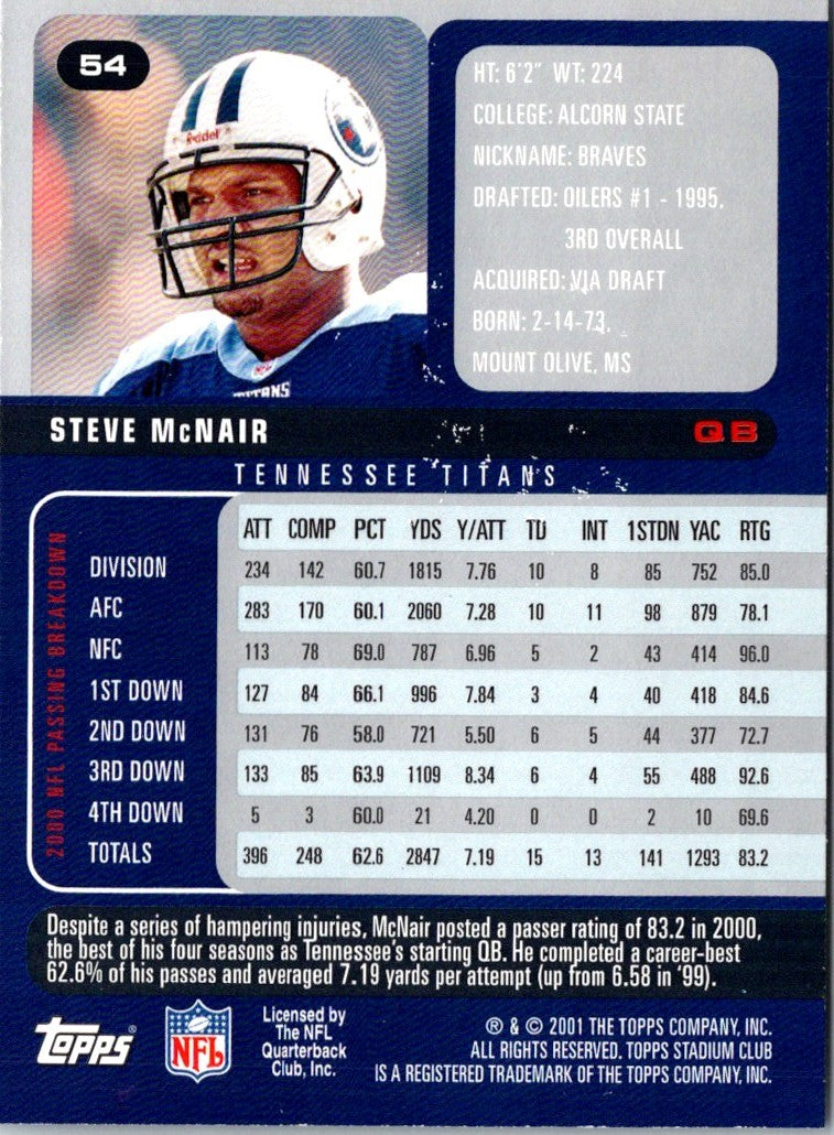 2001 Stadium Club Steve McNair