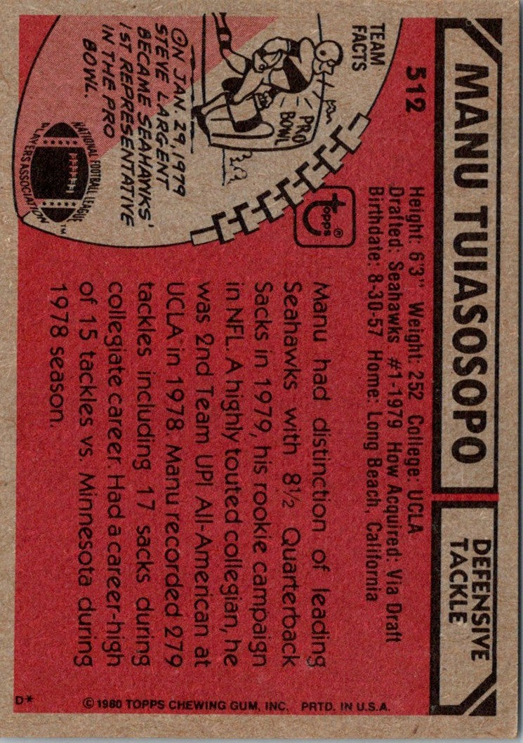 1980 Topps Manu Tuiasosopo