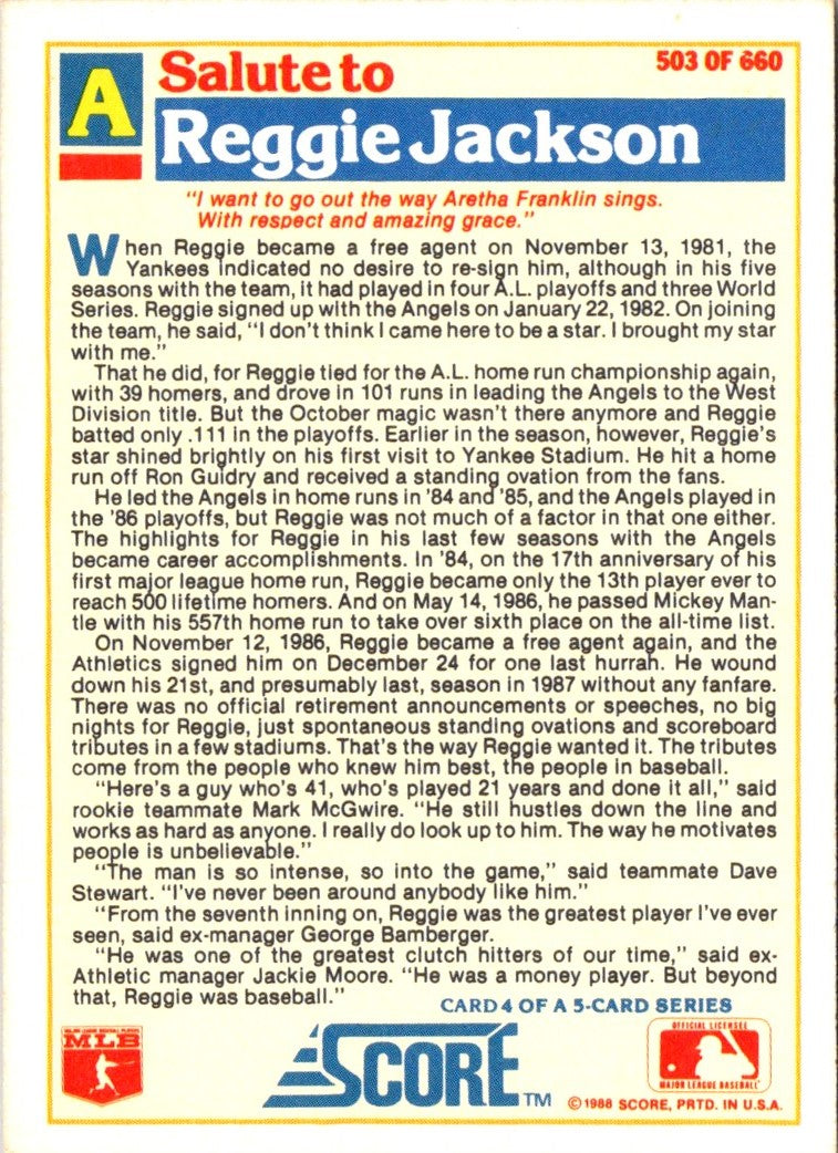 1988 Score Reggie Jackson