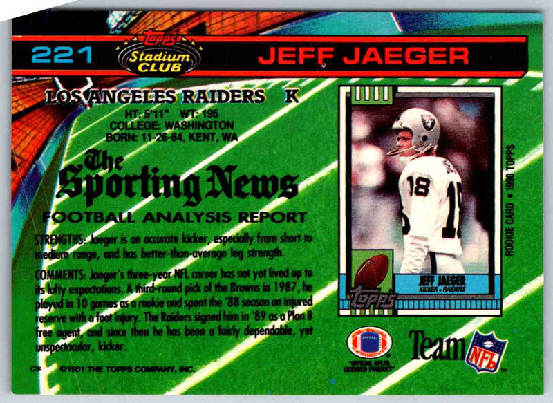 1991 Topps Stadium Club Football Jeff Jaeger
