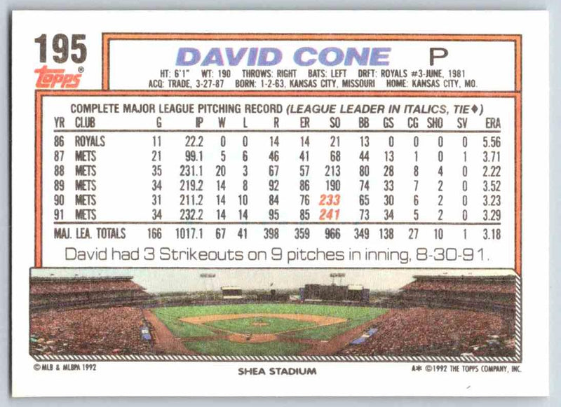 1992 Topps David Cone