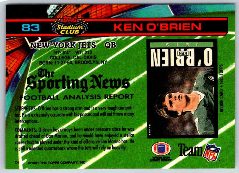 1991 Topps Stadium Club Football Ken O'Brien