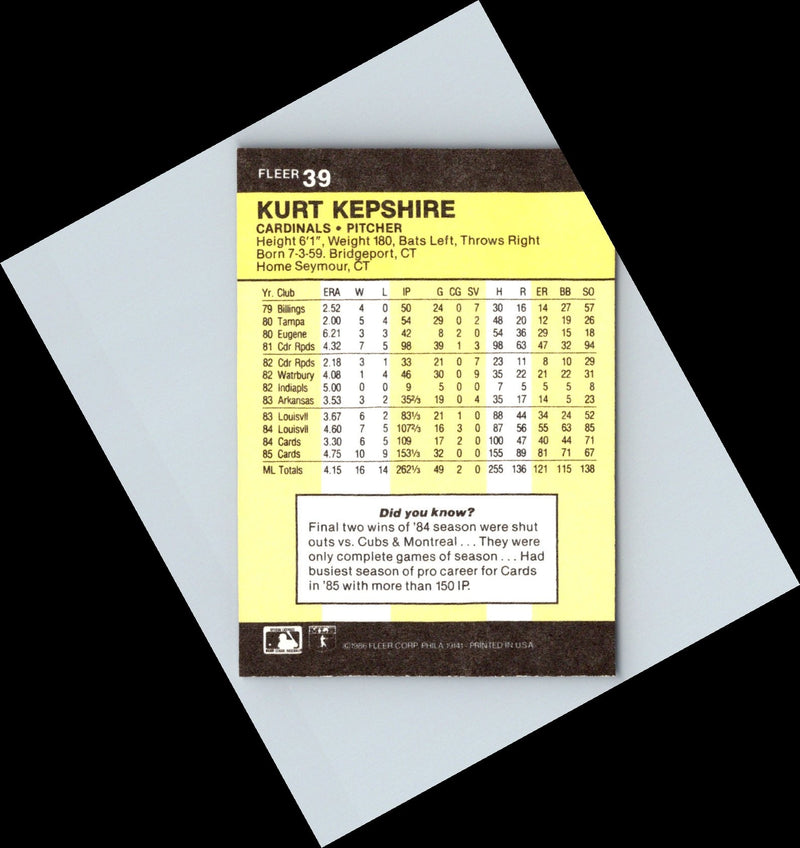 1986 Fleer Kurt Kepshire