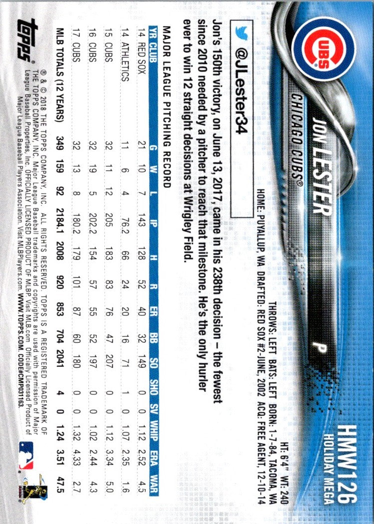 2018 Topps Holiday Jon Lester