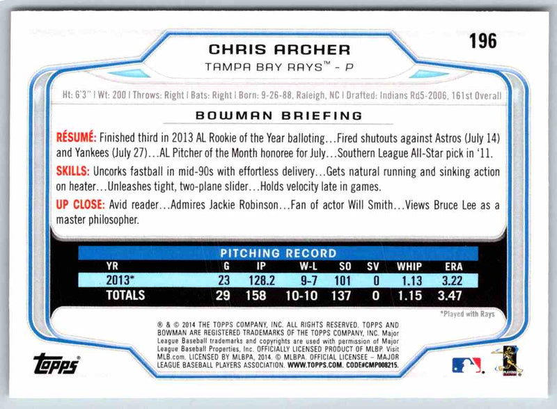 2014 Bowman Chris Archer