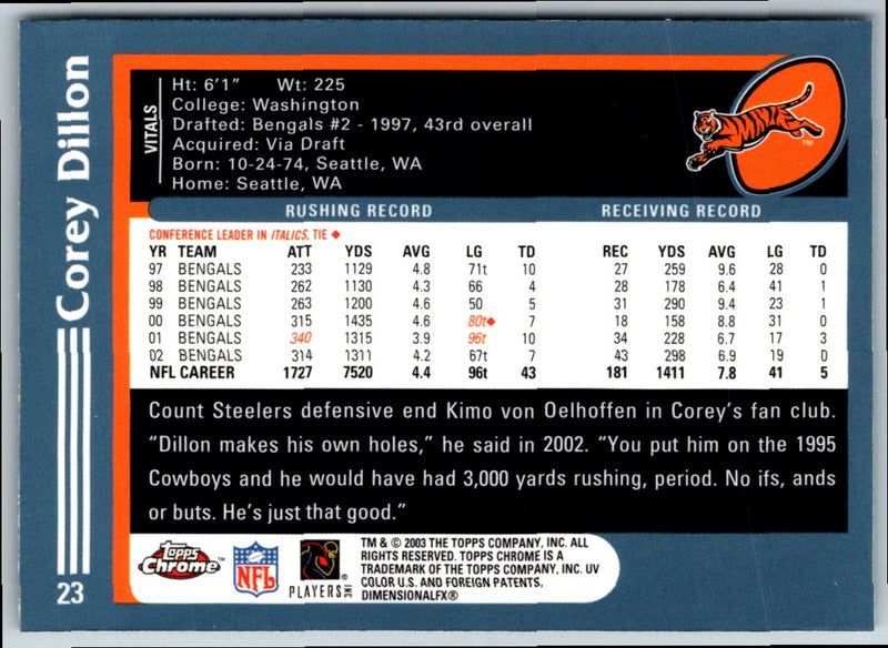 2003 Topps Chrome Corey Dillon