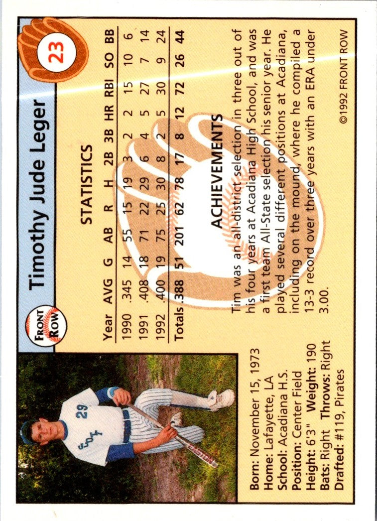 1992 Front Row Draft Picks Tim Leger