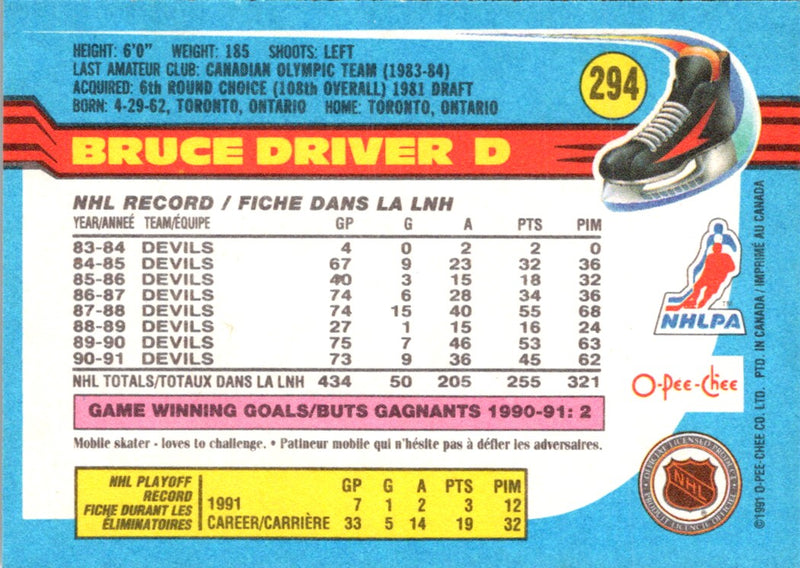 1991 O-Pee-Chee Bruce Driver