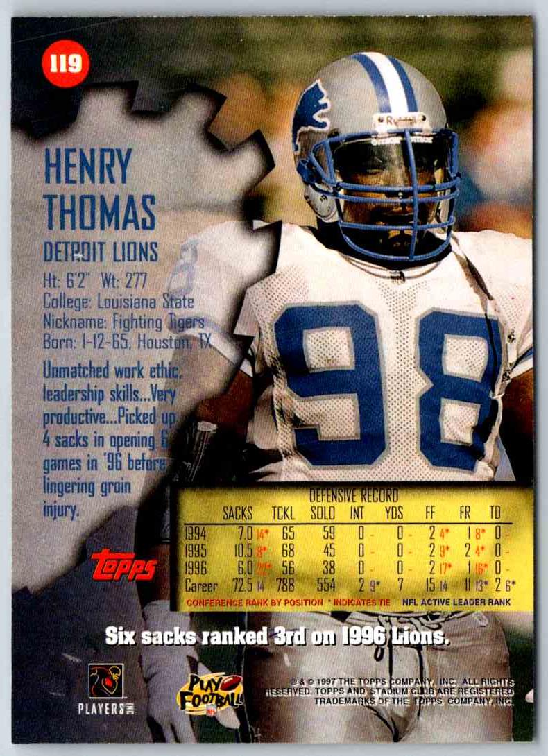 1997 Topps Stadium Club Football Henry Thomas