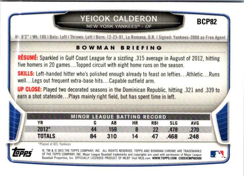 2013 Bowman Chrome Prospects Yeicok Calderon