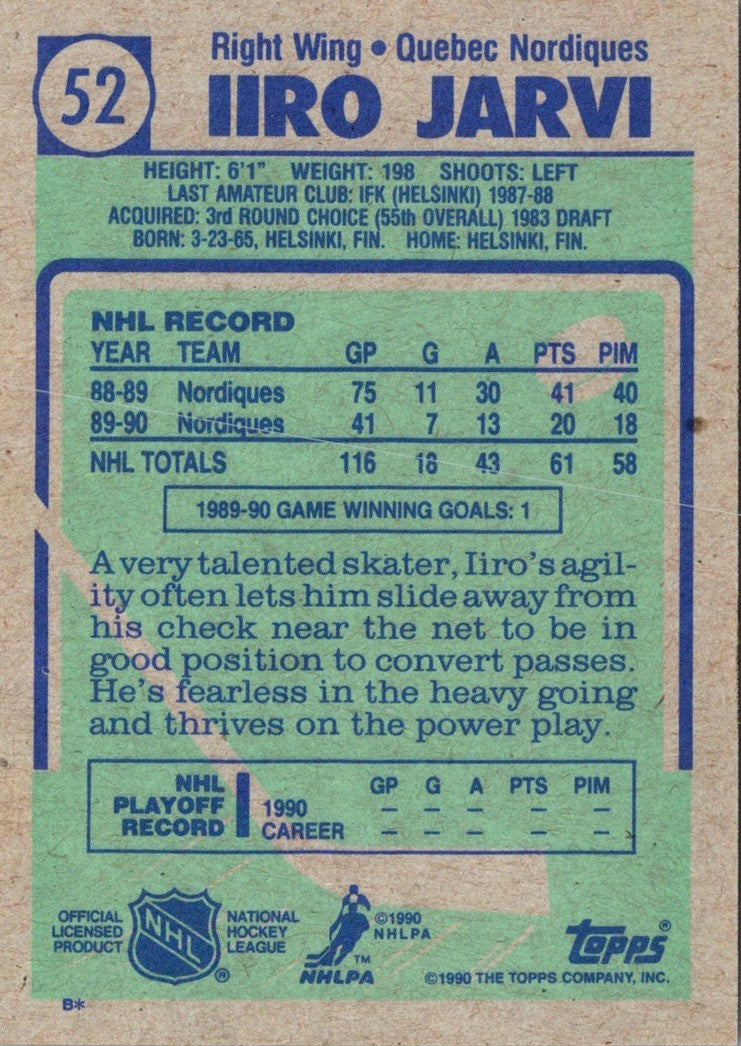 1990 Topps Iiro Jarvi