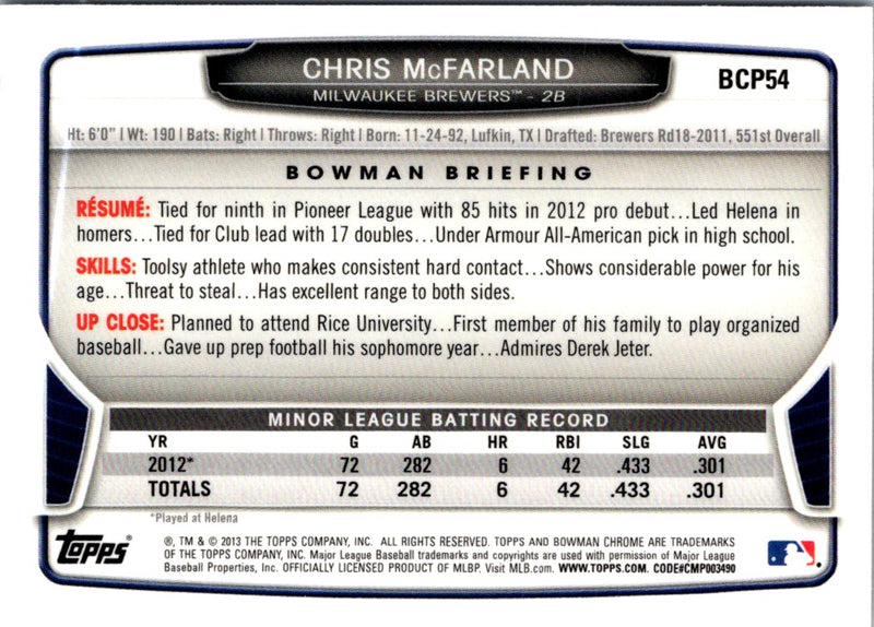 2013 Bowman Chrome Prospects Chris McFarland