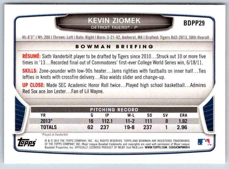 2014 Bowman Kevin Ziomek