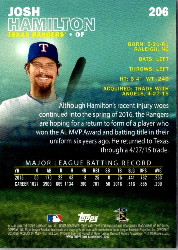 2016 Stadium Club Josh Hamilton