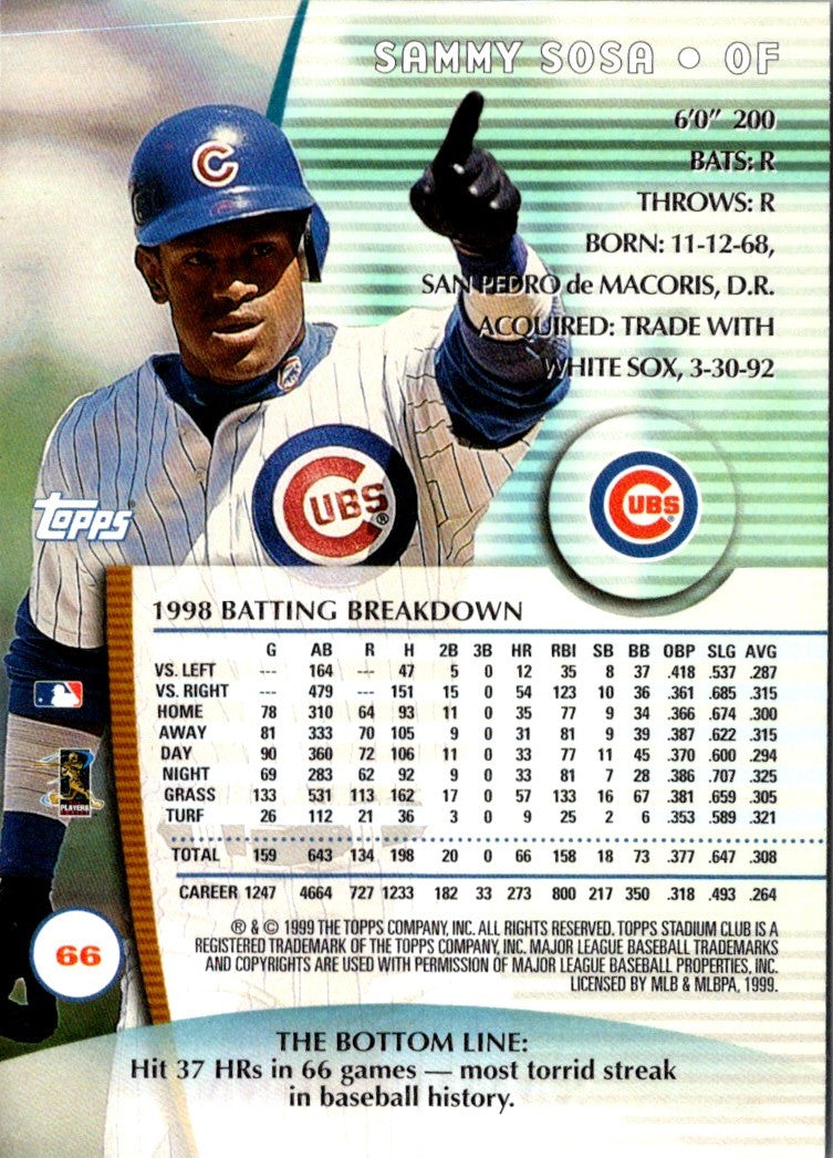 1999 Stadium Club Sammy Sosa