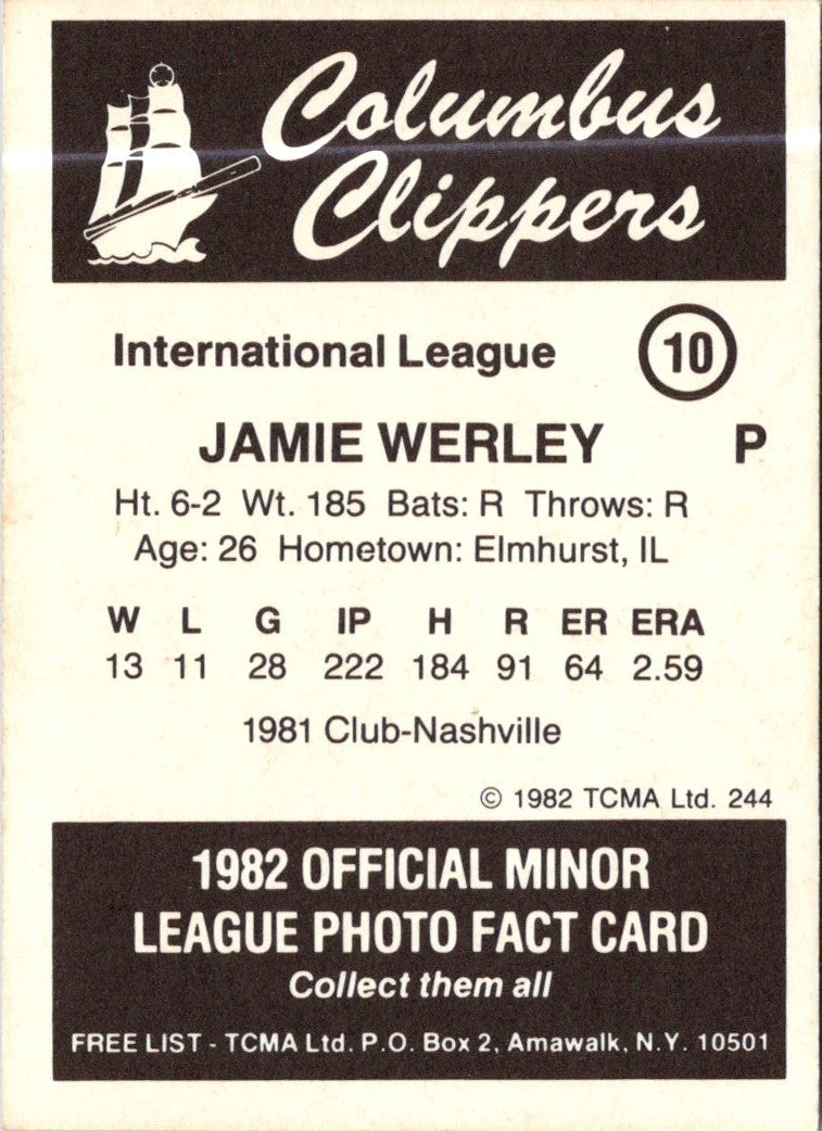 1982 TCMA Columbus Clippers Jamie Werly