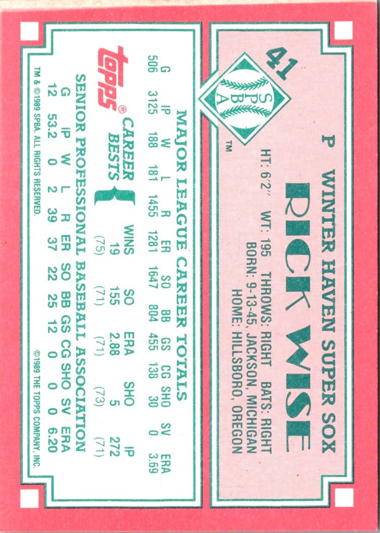 1989 Topps Senior League Rick Wise