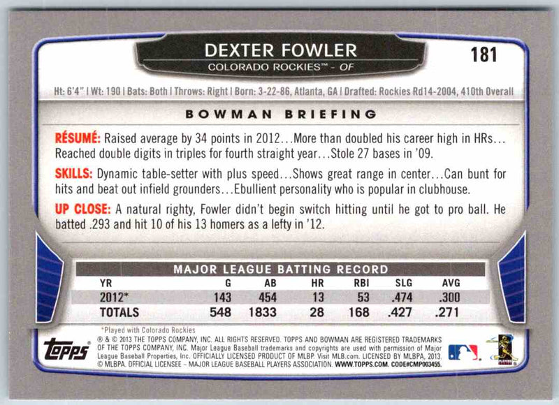 2013 Bowman Dexter Fowler