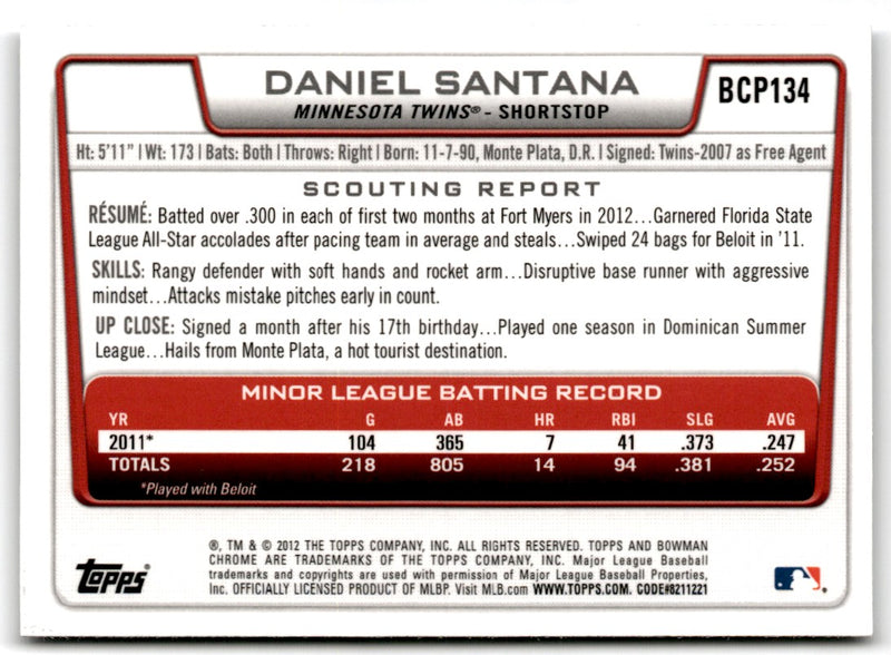 2012 Bowman Chrome Prospects Daniel Santana