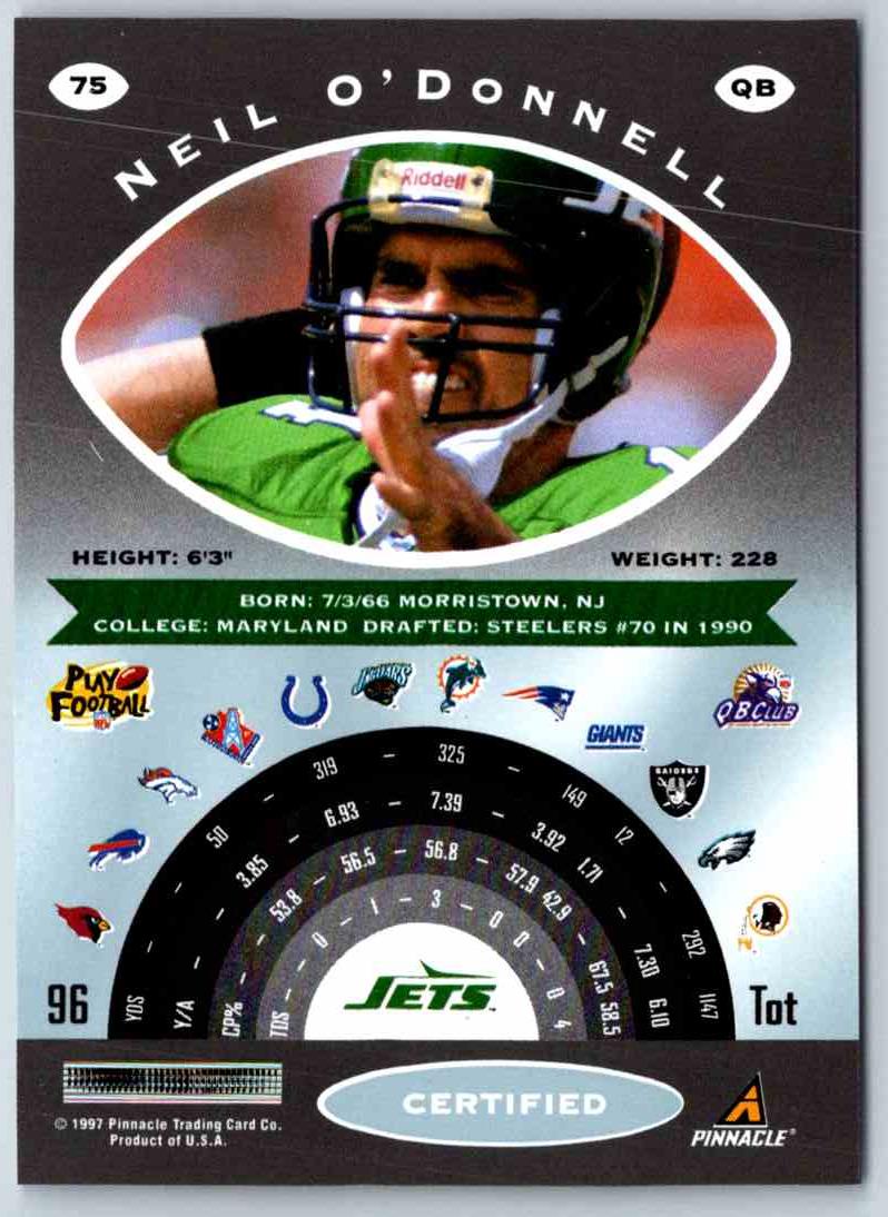 1997 Pinnacle Certified NFL Neil O'Donnell