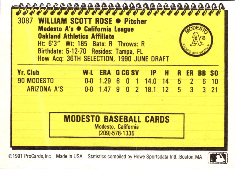 1991 ProCards Scott Rose
