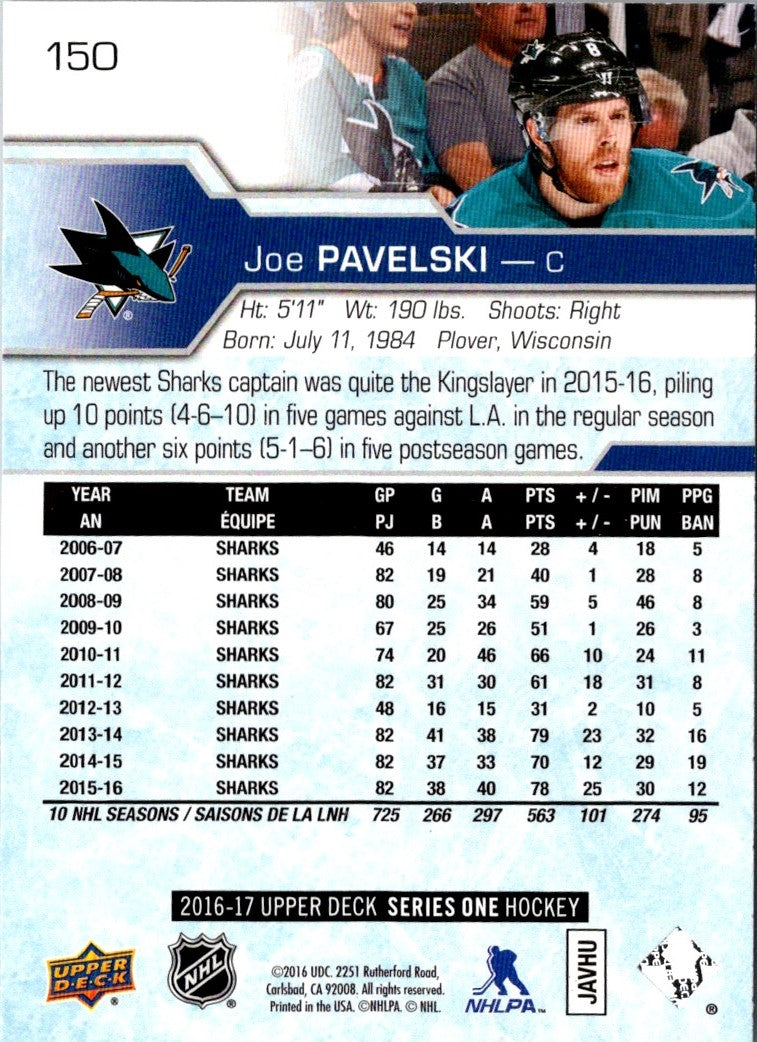 2016 Upper Deck Joe Pavelski