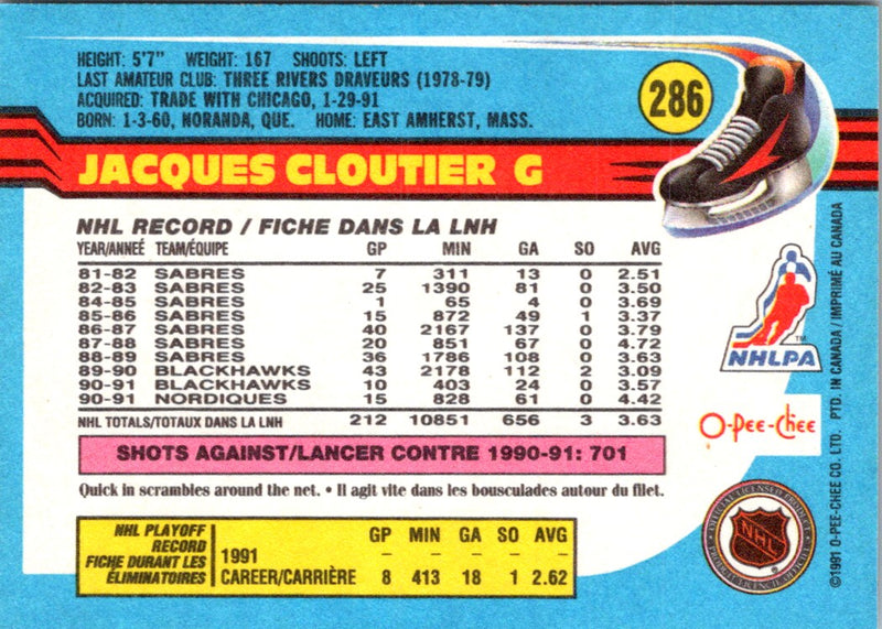 1991 O-Pee-Chee Jacques Cloutier