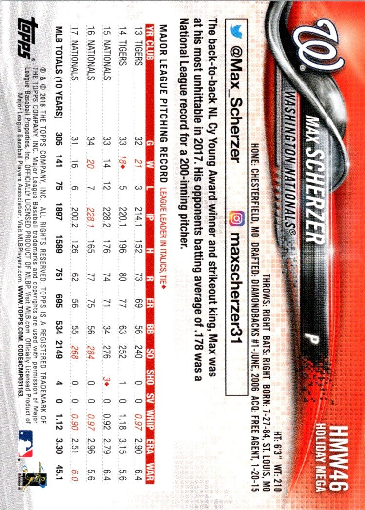 2018 Topps Holiday Max Scherzer