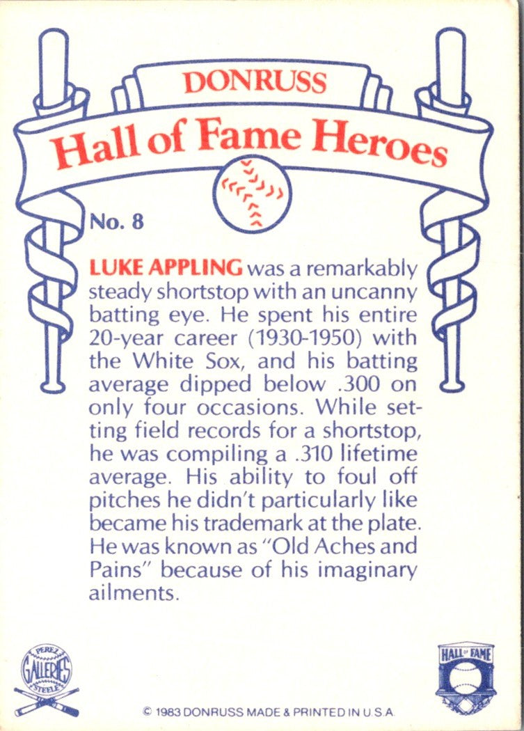 1983 Donruss Hall of Fame Heroes Luke Appling