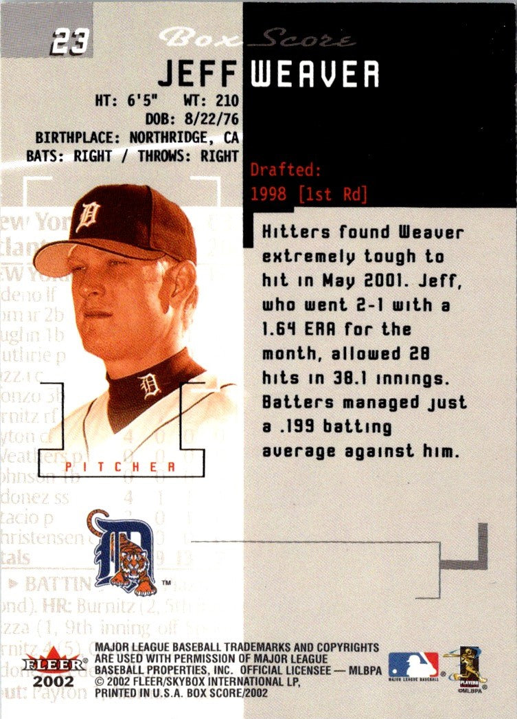 2002 Fleer Box Score Jeff Weaver