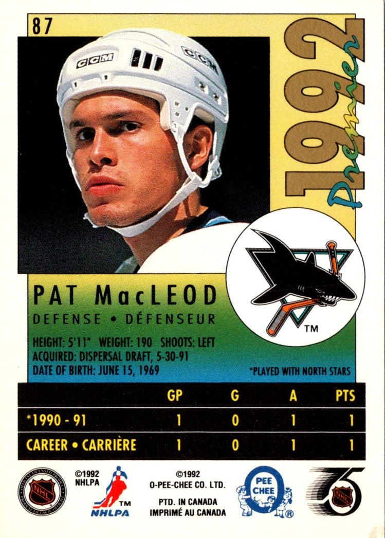 1991 O-Pee-Chee Premier Pat MacLeod